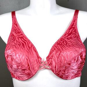 Vintage Vassarette 42C Satin Animal Print Bra Pink Second Skin Full Figure 75821